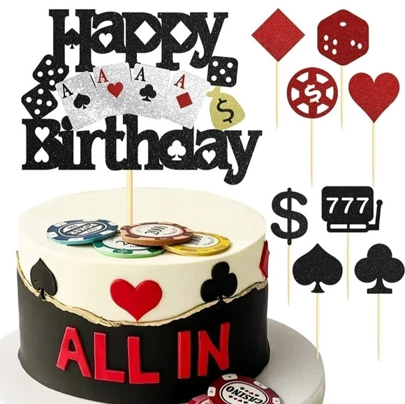 9 Piece Casino Themed  Cake Topper - Picture 1 of 6